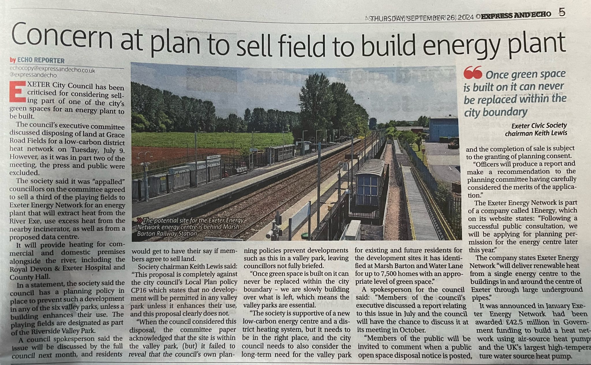ECS concerned about the disposal of public open space for an Energy ...